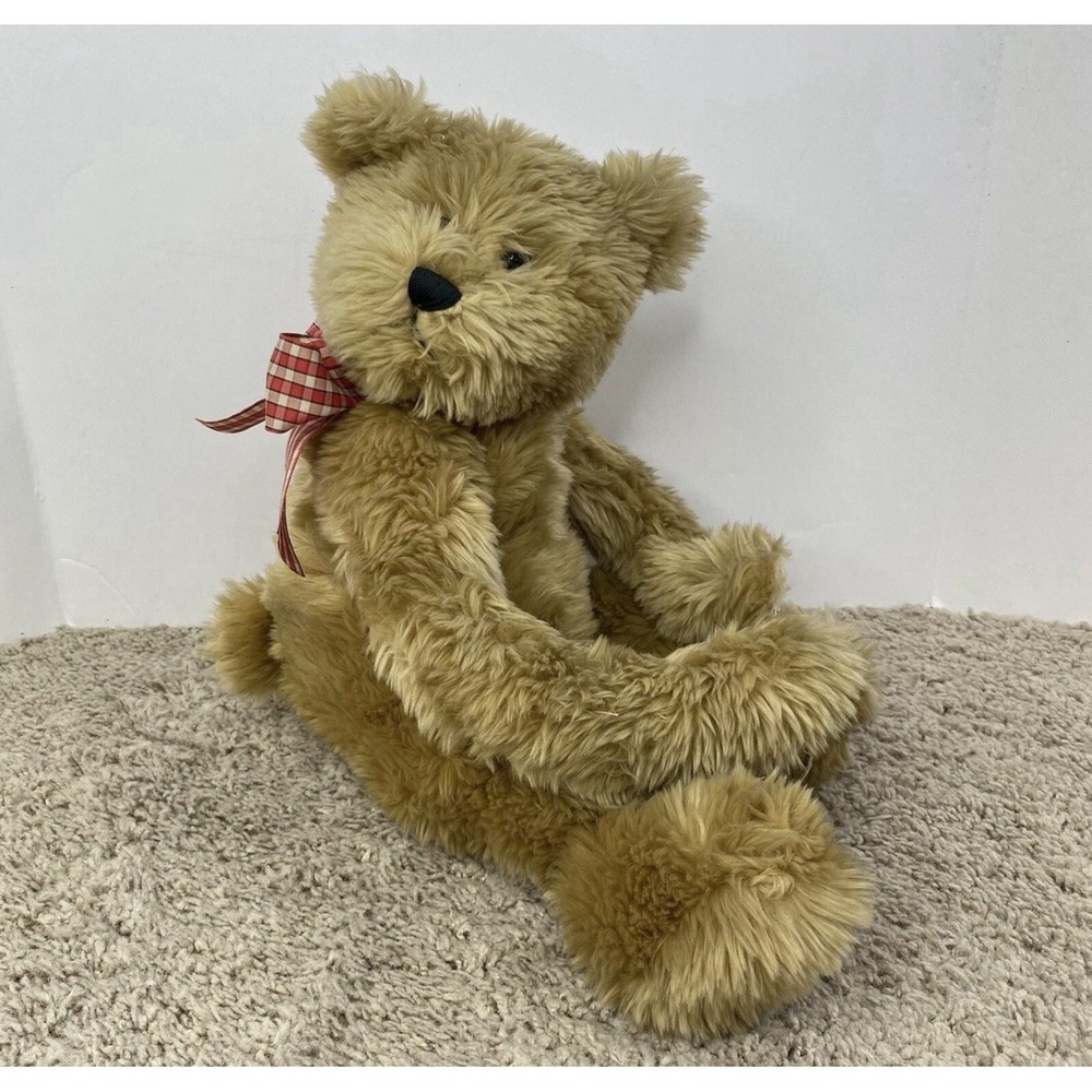 Berne Progressive Plush Teddy Bear Brown Stick Together Hands Red Bow 12"